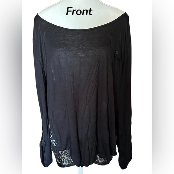 FESTIVAL Mine Too Black Long Sleeve Blouse w/ Peekaboo Ladder & Lace BACKLESS 3X - Picture 2 of 10